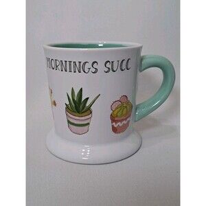 Mornings Succ Porcelain Coffee Mug Cacti Succulents Wide Base
